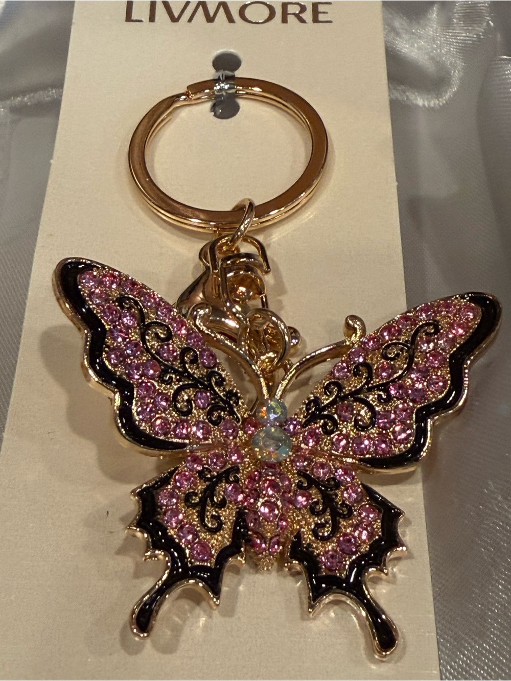 Pink Crystal Butterfly Key & Card Holder Charm